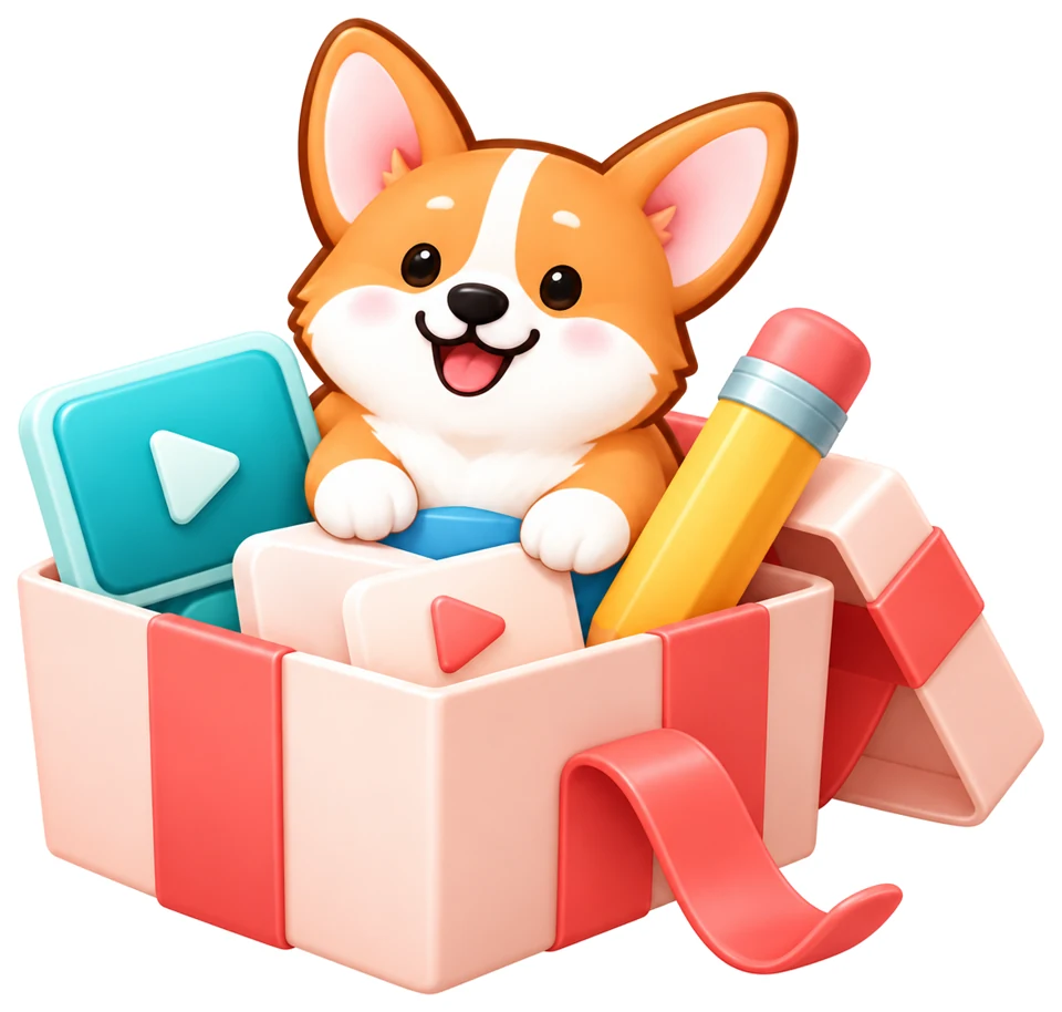 Chú corgi của Band7Writing mở hộp quà có video bài giảng và cây bút chì